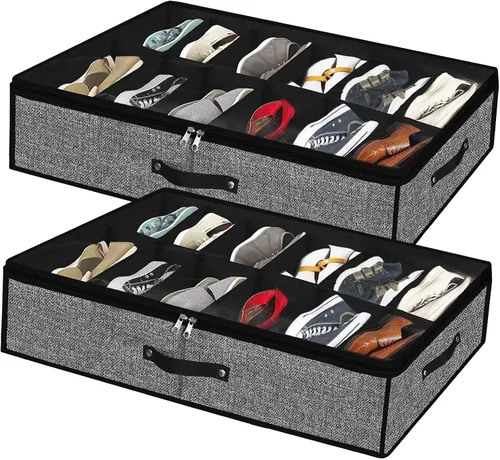 Vista 14 de Organizador de zapatos debajo de la cama para armario, paquete de 2, se adapta a 24 pares de cajas de contenedores de zapatos debajo de la cama