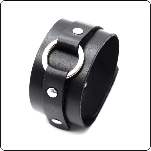 Vista 5 de Pulsera de cuero ancha con patrón de círculo punk rock
