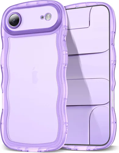 Vista 136 de SKYLMW Funda compatible con iPhone 12 Pro, diseño de ondas rizadas kawaii, borde chapado de lujo, elegante parte trasera transparente brillante, TPU
