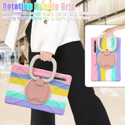 Vista 5 de Funda resistente para Galaxy Tab S10 Ultra 2024/S9 Ultra 2023/S8 Ultra 2022, funda híbrida resistente con soporte para S Pen, funda a prueba