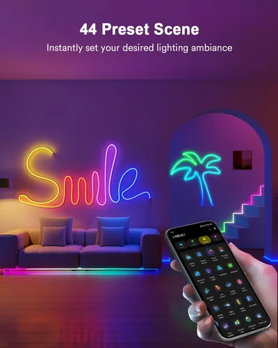 Vista 8 de Lumary Luz inteligente RGBAICW de neón para interiores, luces LED de 9.8 pies para dormitorio, funciona con Alexa/Google Assistant, 180 LEDs/m RGB