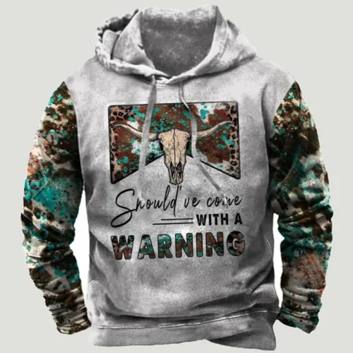 Vista 2 de Sudaderas aztecas occidentales para hombre, talla grande, con estampado étnico, con cordón y bolsillo