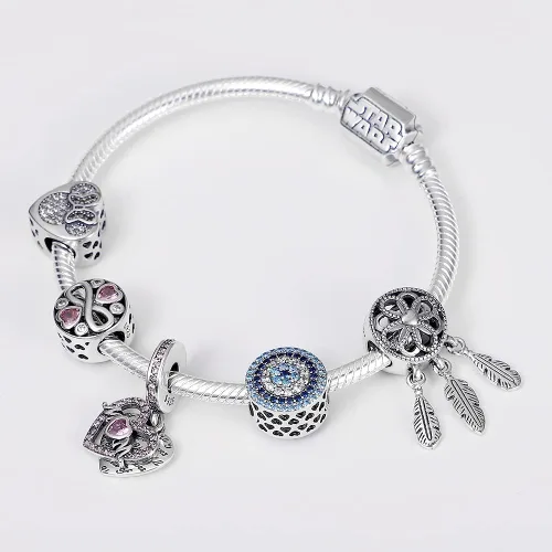 Vista 5 de LIGHTDOG Pulsera con dijes Pandora de plata de ley 925 con cadena de serpiente, se adapta a cualquier dije de regalo para mujer