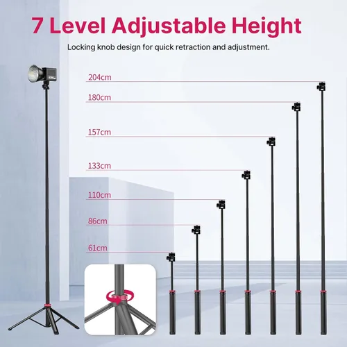 Vista 2 de VIJIM MT-79 Soporte de luz de fotografía extensible, trípode de luz portátil ajustable de 81" con rosca de 1/4", cabeza de bola de 360°, trípode