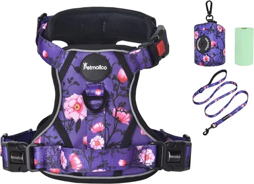 Vista 7 de Petmolico Juego de arnés para perro sin tirones con accesorio de correa, asa de fácil control, chaleco reflectante para razas pequeñas, chaleco
