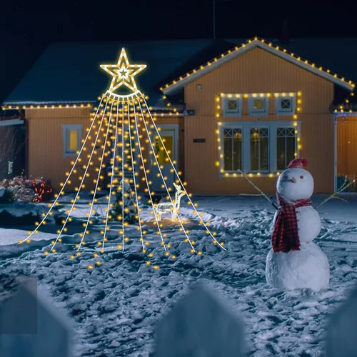 Vista 4 de VTZNOJ 350 LED Guirnalda de luces de estrella para decoración de Navidad, impermeables, luces de cascada estrelladas con 8 modos de luz, control