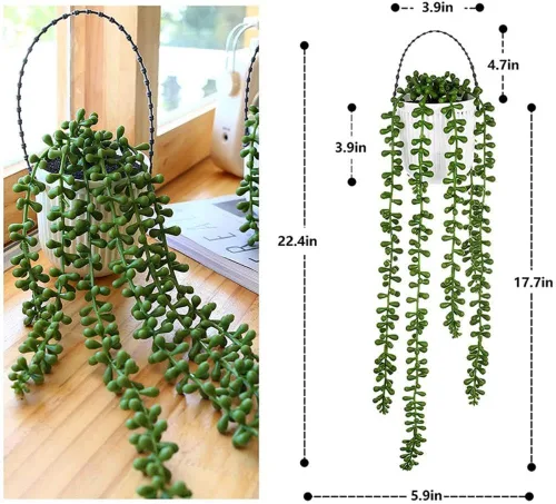 Vista 2 de NURCIX Simulación de vegetación artificial suculenta 5 tenedores lágrimas para los amantes de la planta colgante perlas falsas decoración del hogar