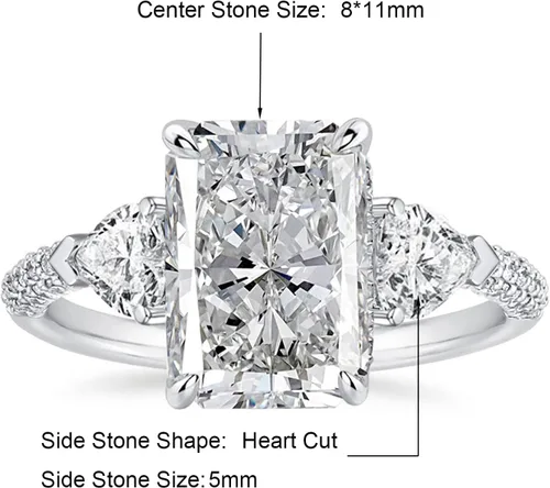 Vista 6 de Anillo de promesa de corte radiante para mujer, anillos de compromiso para ella, anillo de plata chapada en oro blanco de 18 quilates
