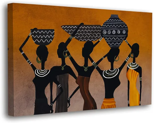 Vista 15 de SpiritualHands Máscaras africanas - Lienzo decorativo para pared, lienzo de dama africana, vibrante arte de pared africano hecho a mano