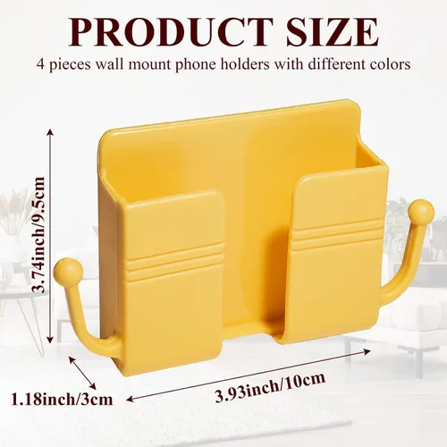 Vista 2 de 4 soportes de pared para teléfono, soporte de carga adhesivo para teléfono y soporte de control remoto, bolsillo multiusos para enchufe, caja