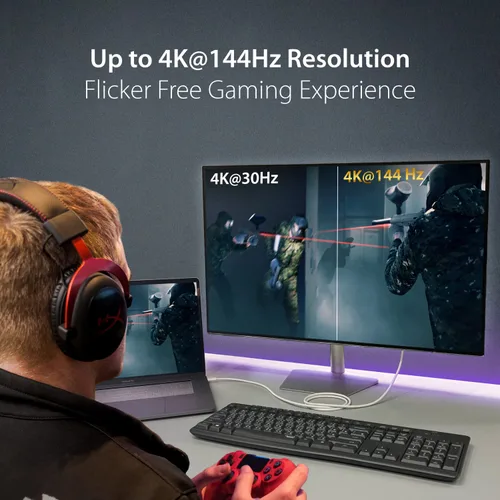 Vista 3 de j5create Cable USB-C a DisplayPort - 4K a 144Hz, 3.9 pies, cable tipo C a DP, compatible con iPhone 15 Pro/Max, MacBook Pro/Air, iPad Pro, XPS