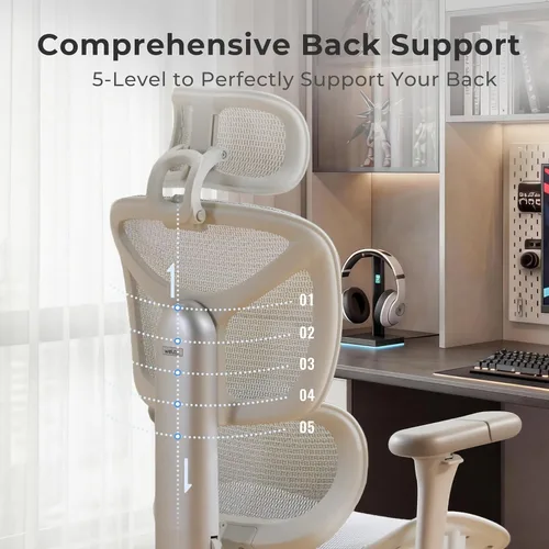 Vista 8 de Welax Silla de oficina ergonómica con reposapiés, silla de oficina de malla con reposabrazos 6D y reposacabezas 3D, silla de escritorio S9 Pro