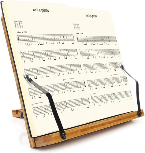 Vista 7 de wishacc Soporte de libros de bambú, bandeja ajustable para libros y clips de papel para páginas - Escritorio de lectura para libros de cocina