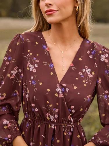 Vista 6 de CUPSHE Vestido floral de otoño para mujer, estilo bohemio, para vacaciones Borgoña Ditsy