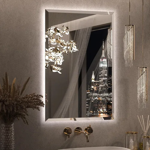 Vista 22 de Keonjinn - Espejo de 48x30 pulg retroiluminado LED para baño/tocador, luz de 3 colores ajustables blanca/cálida/natural, lúmenes altos, montaje