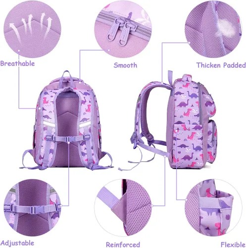 Vista 5 de VASCHY Mochila para niños, resistente al agua, ligera, linda y bonita para niños y niñas, Lila - grande, Mochilas Daypack
