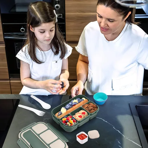 Vista 7 de Lonchera Bento para adultos para hombres y mujeres, lonchera Bento para niños y niñas, para la escuela, recipientes para adultos con 4