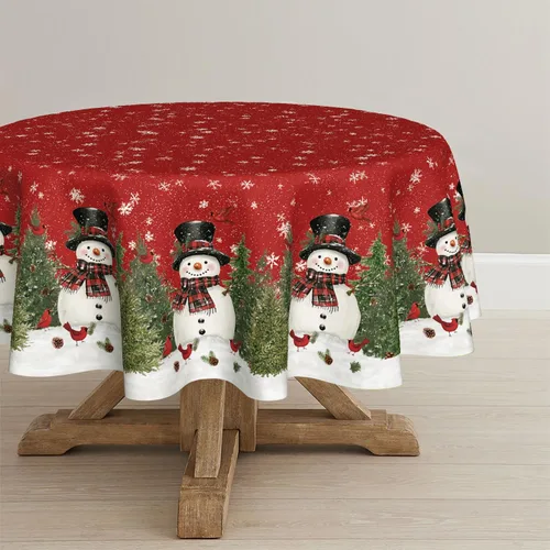 Vista 9 de Horaldaily - Mantel de Navidad rectangular de 52x70 pulgadas, diseño de muñeco de nieve y árboles azules, mantel lavable de temporada