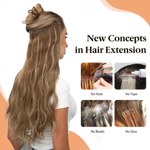 Vista 6 de Extensiones de cabello de alambre transparente invisible con 3 clips seguros, diadema ajustable, tamaño ondulado, rizado, largo, sintético