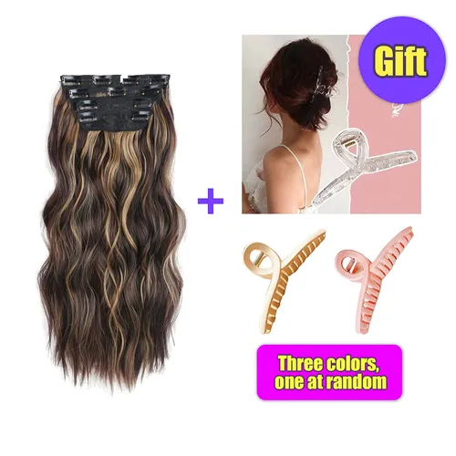 Vista 5 de piaou Extensiones de cabello rizado con clip, de 20 pulgadas, 4 unidades, balayage, extensiones de cabello castaño oscuro a castaño, extensiones