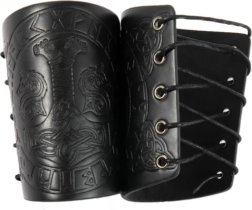 Vista 3 de JAOYU Brazaletes de cuero para hombre, armadura de brazo, brazalete de guantelete, brazaletes medievales, joyería vikinga para mujer, disfraz