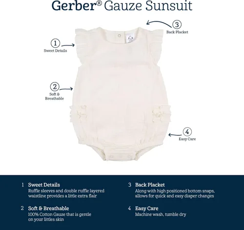 Vista 6 de Gerber Mameluco sin mangas con volantes para bebé niña