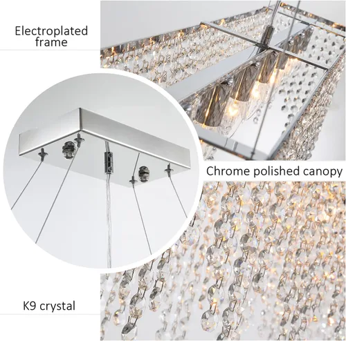 Vista 5 de Candelabro rectangular de cristal con forma de gota de lluvia, lámpara colgante moderna para colgar sobre la mesa para comedor, restaurantes, isla