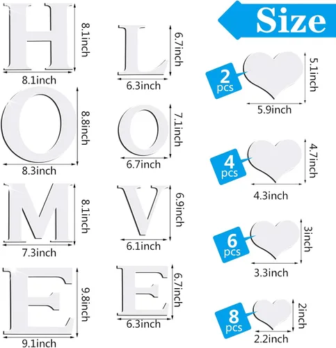 Vista 2 de Letras 3D para el hogar, decoración de pared, espejo acrílico, calcomanías de pared para sala de estar, letras de amor y corazones