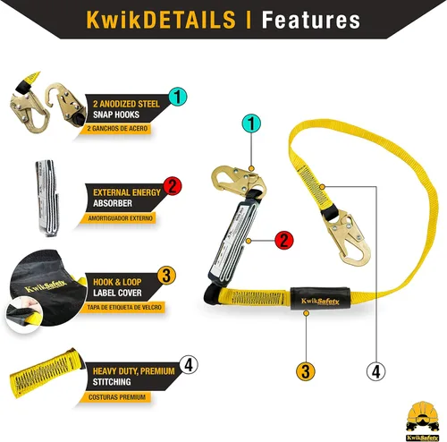 Vista 2 de KwikSafety – Familia rattler, incluye 2 paquetes, 4 paquetes, combo, kit Cordón de seguridad de una sola pierna con amortiguador interno, anclaje