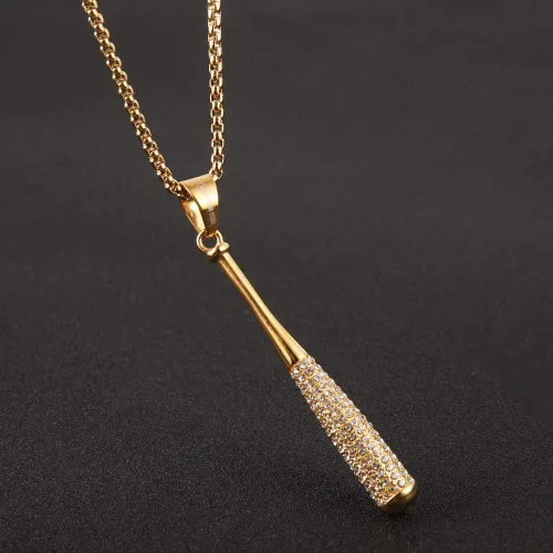 Vista 5 de Hip Hop Jewelry Iced Out Cross Baseball Bat Pendant Sports 18k Gold Plated Necklace for Men Women