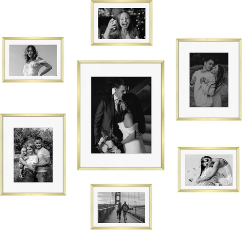 Vista 12 de Frametory, juego de 7 marcos de fotos de aluminio negro con alfombrilla extraíble - Incluye cuatro de 5 x 7 pulgadas, dos de 8 x 10 pulgadas y uno