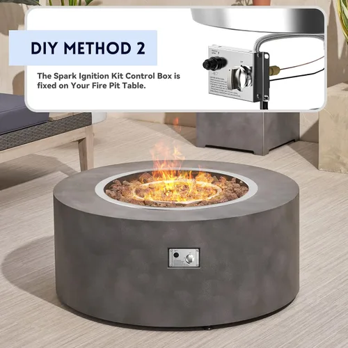 Vista 6 de Kit de quemador empotrable de hoguera Skyflame de acero inoxidable redondo de 19" con detección de llama, encendido electrónico por chispa, conjunto