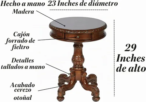 Vista 3 de Touch of Class Cortona - Mesa auxiliar con pedestal, color cereza otoñal