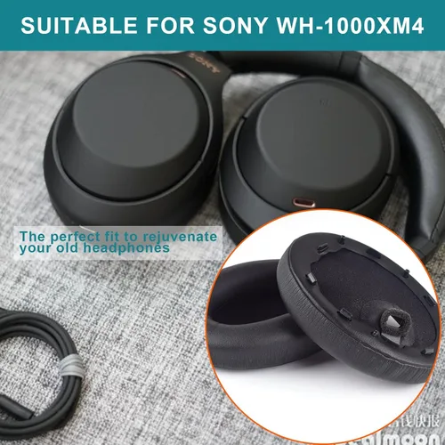 Vista 4 de WH1000XM4 - Juego de almohadillas de espuma viscoelástica compatible con auriculares Sony WH-1000XM4 (negro)