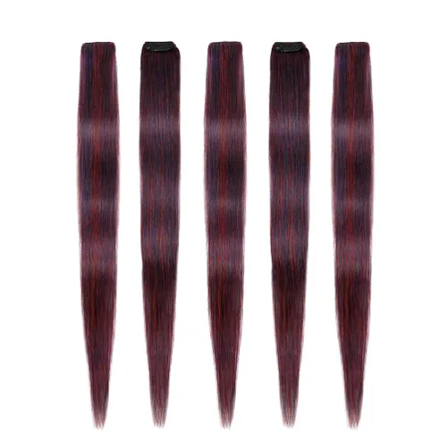 Vista 16 de Winsky Extensiones de cabello morado con clip – 100% cabello humano real de color para niñas, piezas de cabello de Halloween, 5 piezas/juego