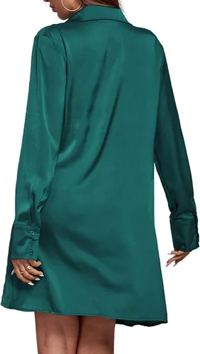 Vista 2 de LYANER Vestido corto de manga larga con cuello en V y drapeado frontal fruncido para mujer