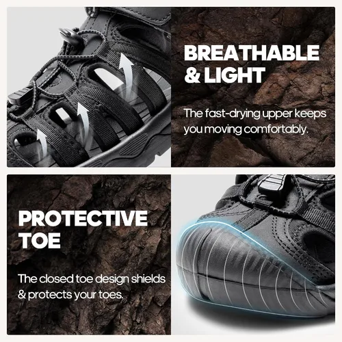 Vista 2 de NORTIV 8 Sandalias para hombre, sandalias deportivas con punta cerrada, zapatos de verano para hombre, sandalias ligeras para caminar