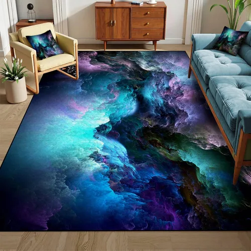 Vista 25 de Alfombra galaxia de 2 x 3 pies para habitación de niños, alfombra de cielo estrellado de pelo bajo, antideslizante, lavable, alfombra nebulosa