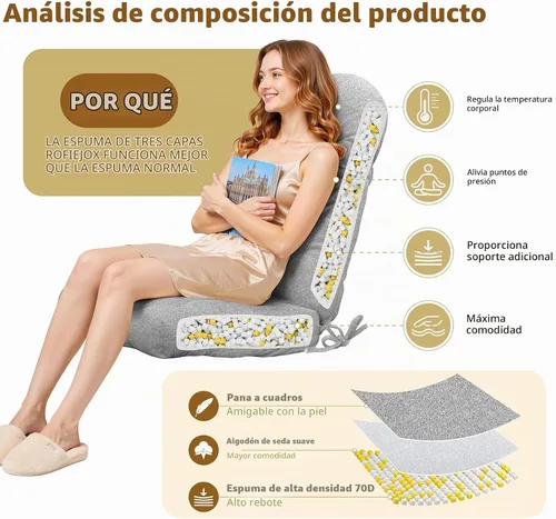 Vista 4 de Cojín de una pieza con respaldo alto para silla mecedora Gris ceniza