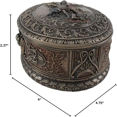 Vista 6 de Veronese Design 4.75 pulgadas San Miguel Ornado Oval Forma Bas Relief Baratija Rosario Caja de Rosario de Resina Fundida en Frío Acabado Bronce