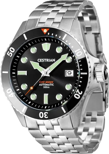 Vista 2 de Cestrian Dive Series Midnight Grey Dial Black Ceramic Bezel Steel Bracelet Automatic 300M Mens Watch