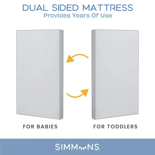 Vista 9 de Delta Children Ollie - Cuna convertible 4 en 1, color blanco bianca + Simmons Kids Silver Nights Colchón de doble cara para cuna de bebé de 2 etapas