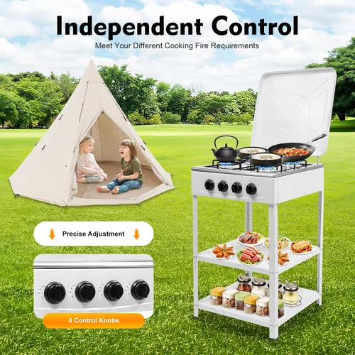Vista 4 de Estufa de gas natural con 4 quemadores, estufa de gas natural portátil con soporte para patas, estufa para RV, apartamento, cocina al aire libre