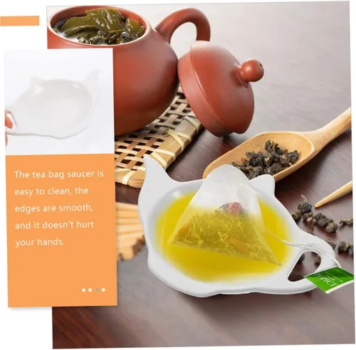 Vista 6 de HEMOTON 3 piezas de tetera de cerámica con forma de tetera para bolsitas de té, organizador de cucharaditas, bordes lisos, fácil de limpiar