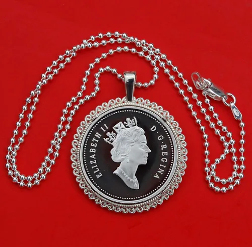 Vista 7 de 1997 Canada Discovering Nature 50 Cents Proof-like BU Uncirculated Sterling Silver Coin Solid 925 Sterling Silver Necklace NEW - Newfoundland Dog