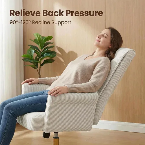 Vista 7 de YITAI Silla de escritorio giratoria de terciopelo de 360°, moderno sillón de oficina en casa con base dorada y ruedas para tocador, cómoda silla