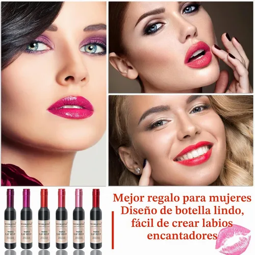 Vista 6 de Tinte labial de vino de 6 colores, lápiz labial de vino líquido, tinte de labios, mate de larga duración, juego de brillo labial impermeable