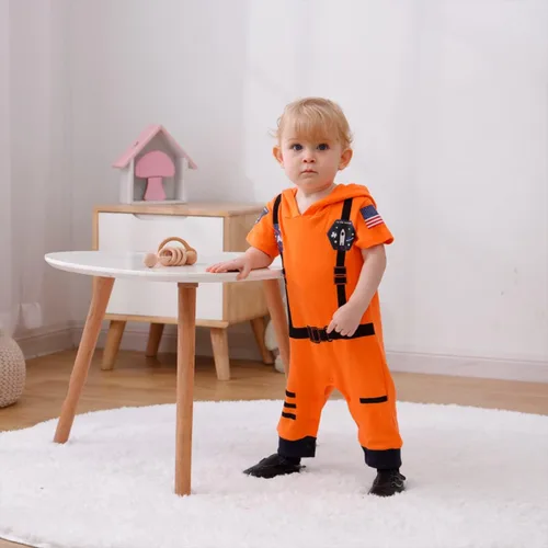 Vista 2 de LXKIKMM Traje espacial de astronauta para bebé, disfraz de Halloween, enterizo de manga corta