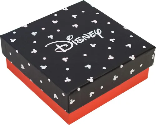 Vista 5 de Disney Aretes colgantes lineales de Mickey Mouse para mujeres y niñas, un par en caja de regalo de joyería auténtica con 3 dijes colgantes