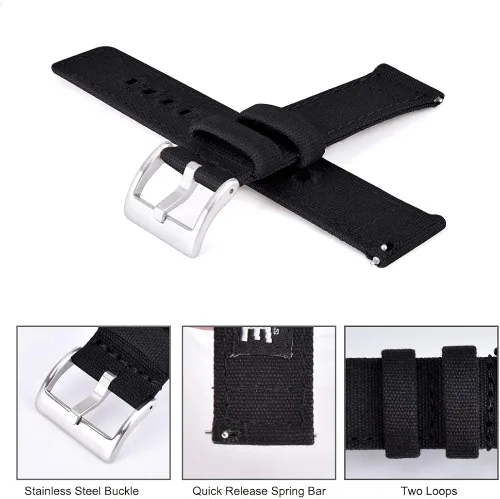 Vista 4 de Ritche Canvas Quick Release Watch Band 18mm 20mm 22mm Replacement Watch Straps for Men Women